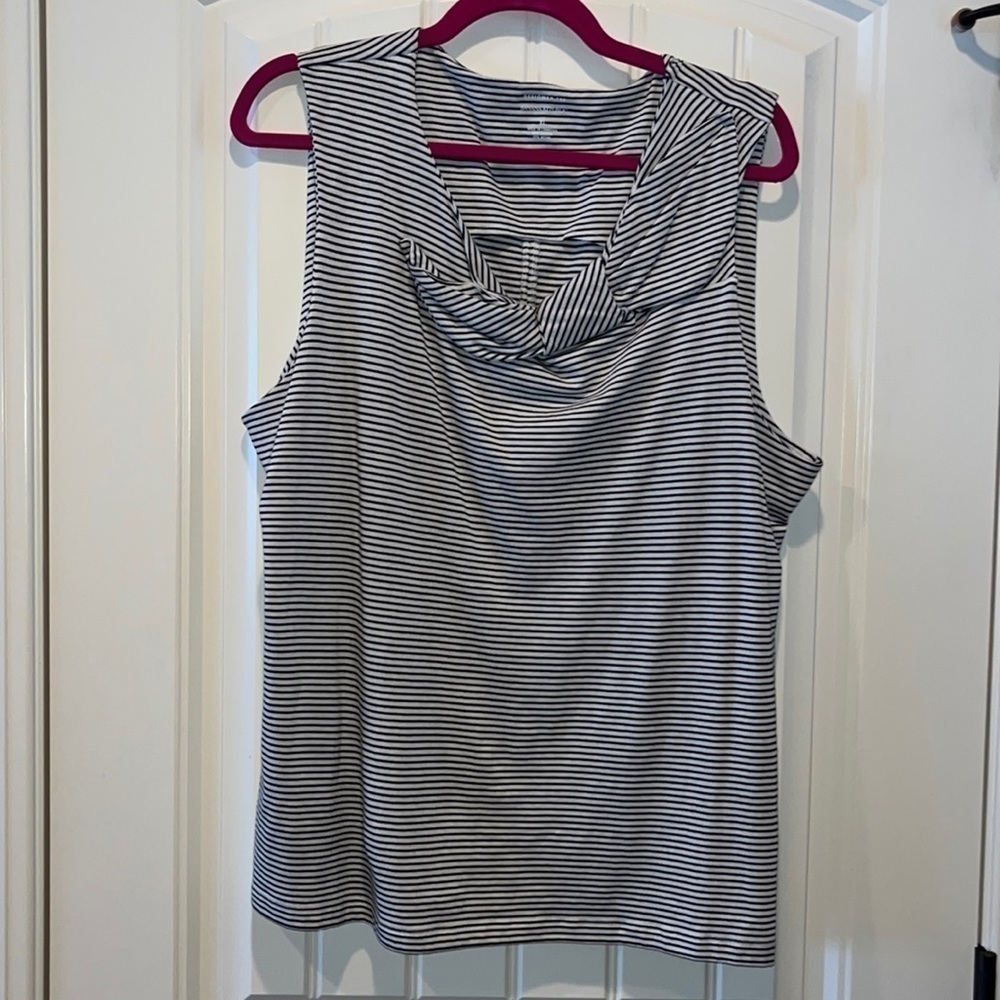 BLACK white stripe cotton blend sleeveless banana republic factory top bow XL